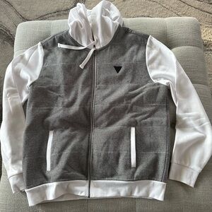 Guess White and Gray Zip Up Hoodie